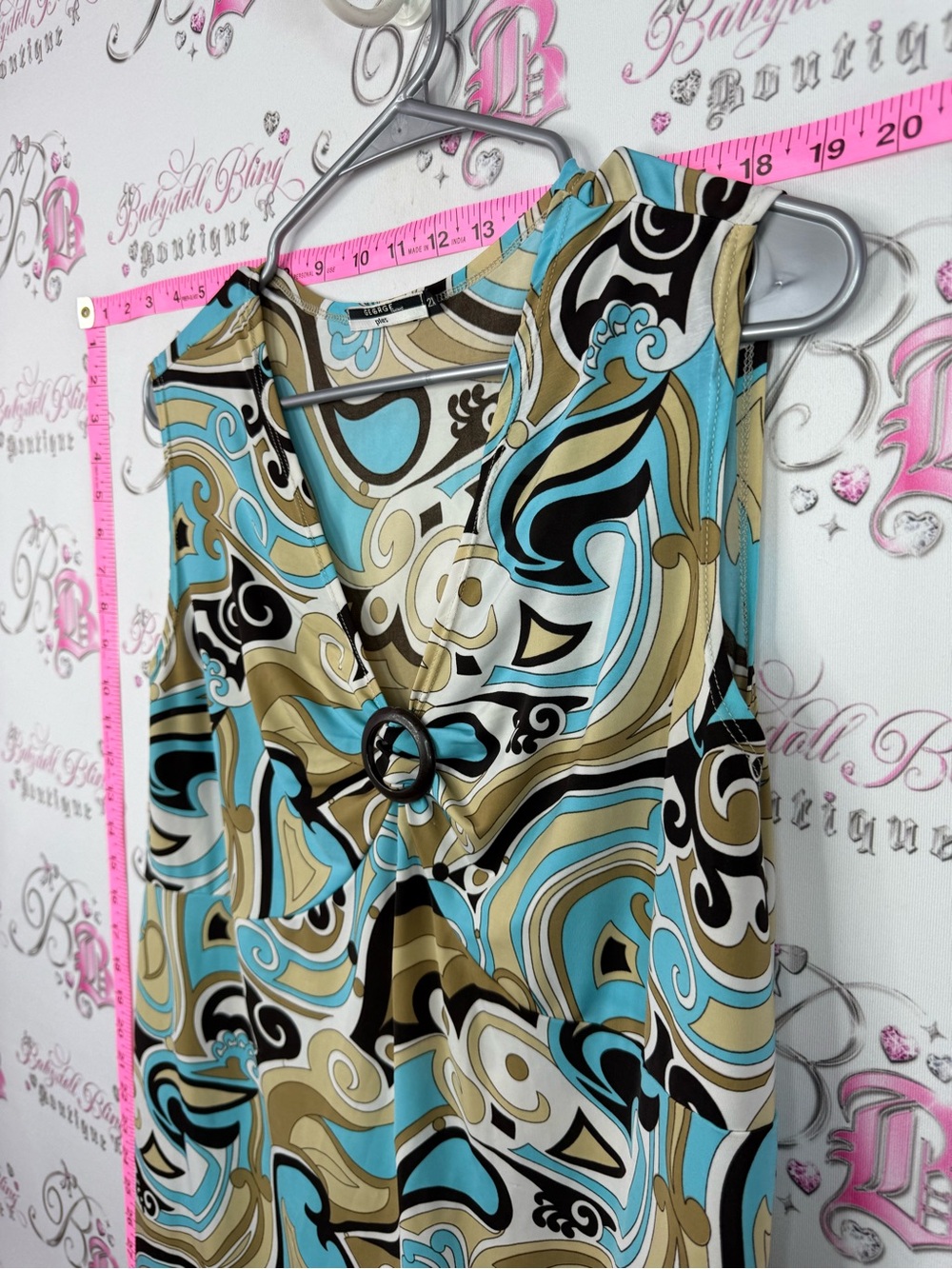 George tank top shirt swirls Aqua, Tan & Black Swirl Ring-Accent Tank Top - Picture 4 of 6